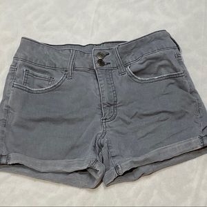 Gray denim midi shorts